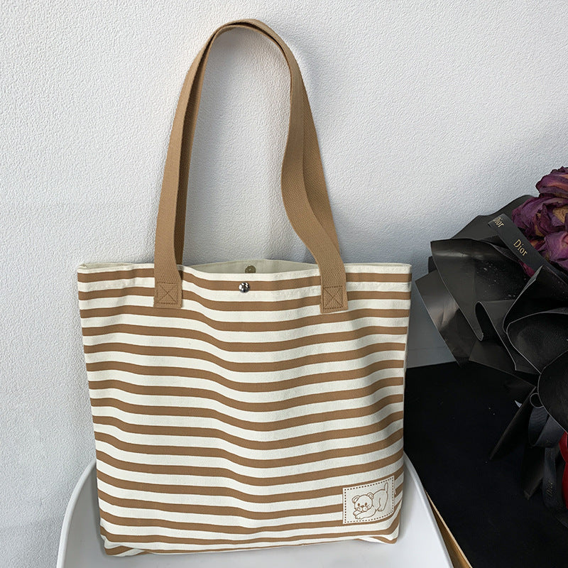 Women's Simple Striped Large Capacity Canvas Vacation Shoulder Bags