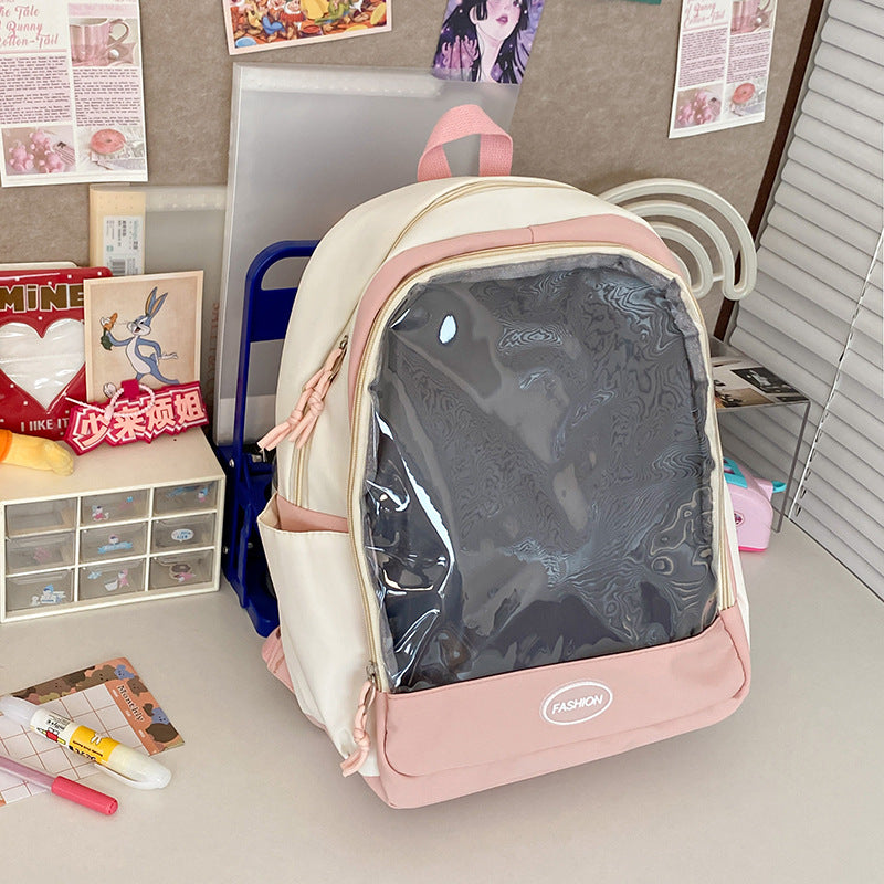 Women's Cartoon Doll Transparent Badge Cute Sister Backpacks