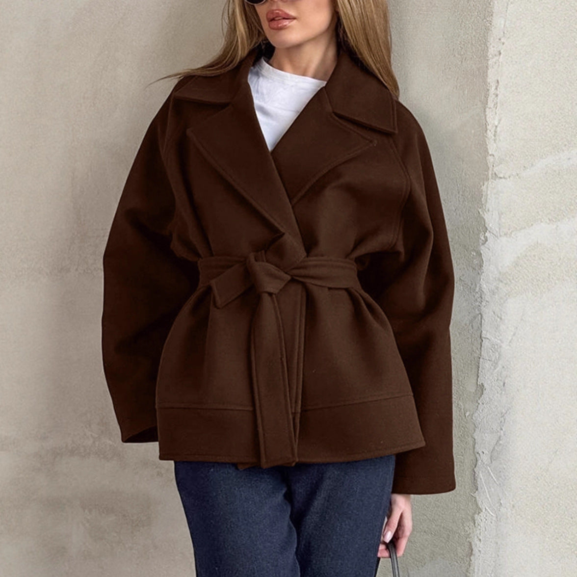 Women's Fashionable Retro Brown Woolen Winter Loose French Coats