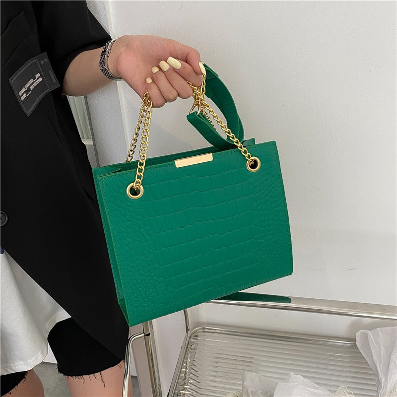 Women's Fashion Stone Pattern Chain Texture Shoulder Bags