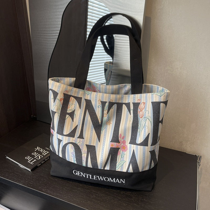 Women's Canvas Commuter Stitching Letter Large Capacity Shoulder Bags