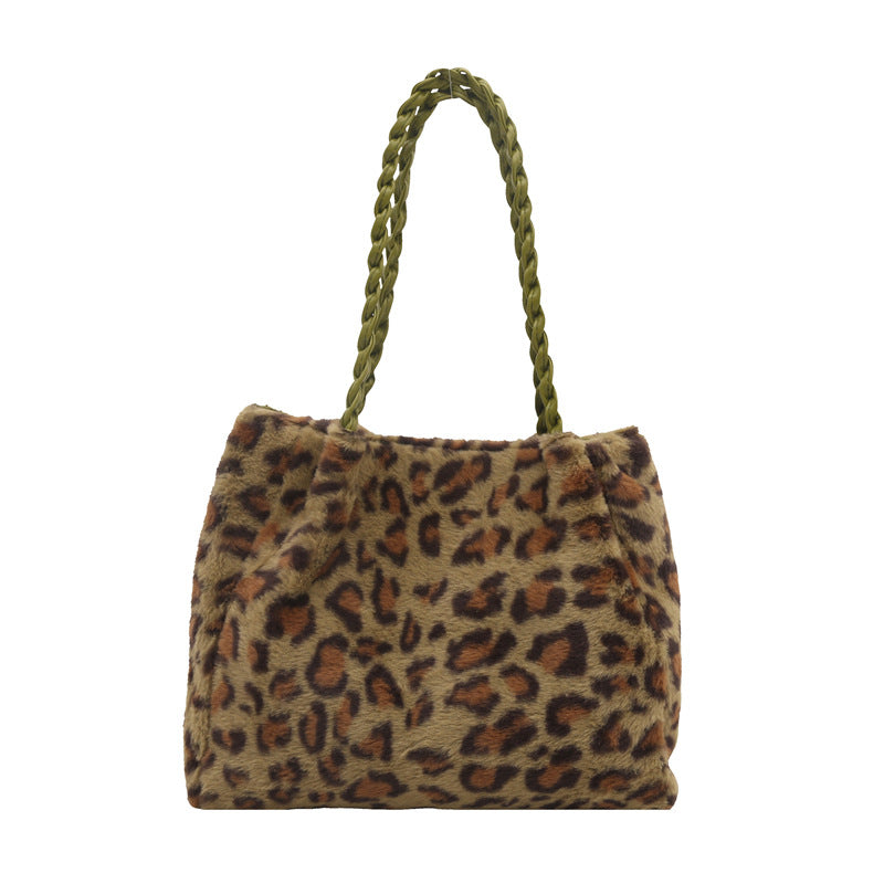 Western Style Leopard Print Plush Trendy Personality Simple Armpit Bags