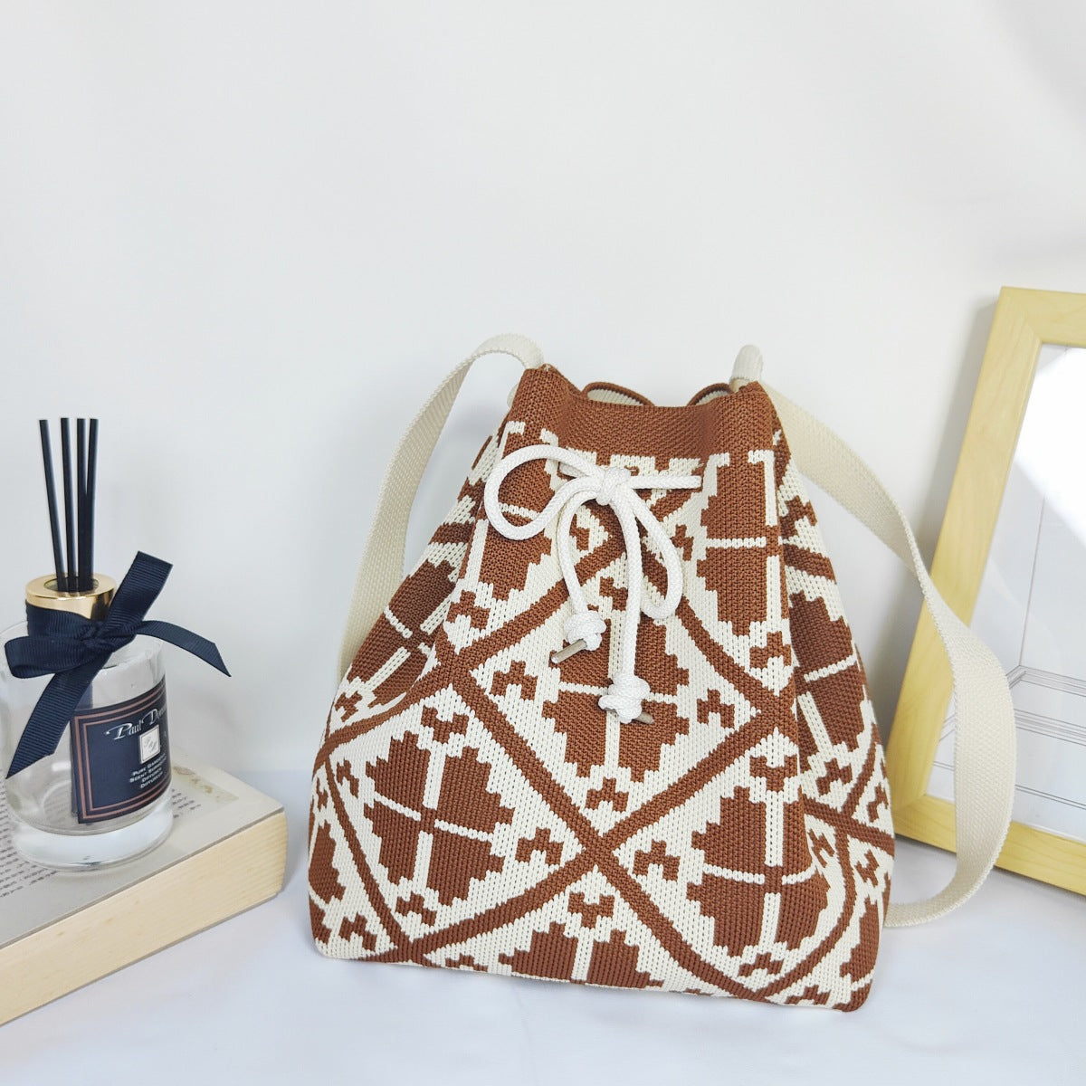 Women's Knitted Wool Version Hand Carrying Box Bags