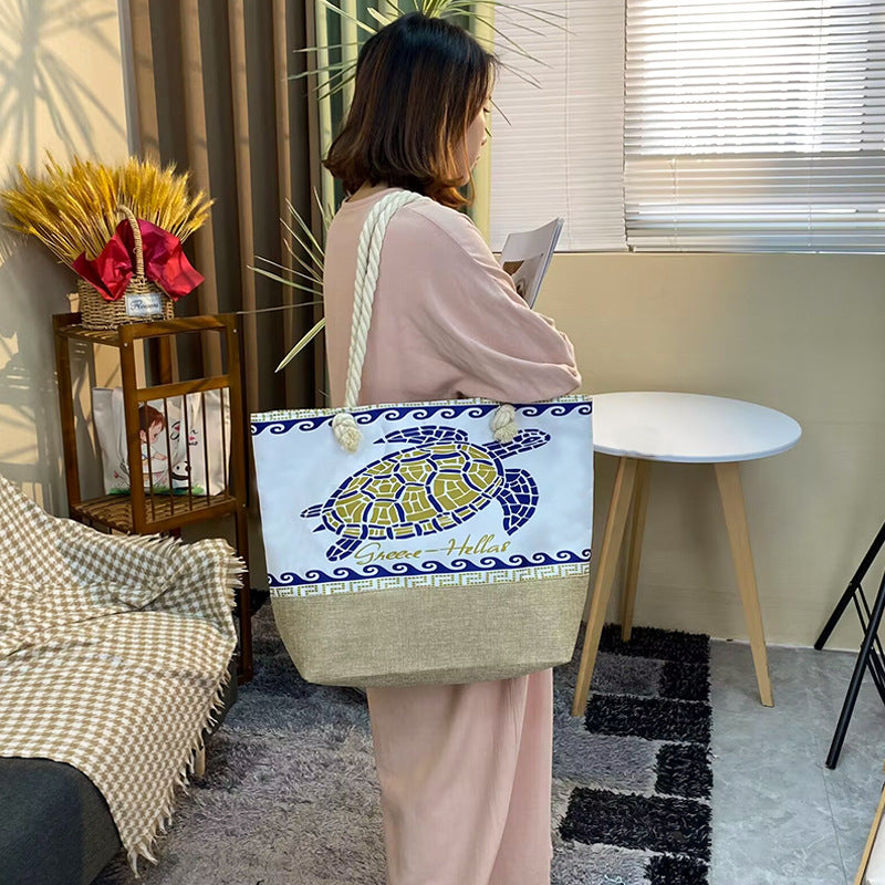 Women's Beach Thick Rope Shopping Evil Eye Stitching Bags