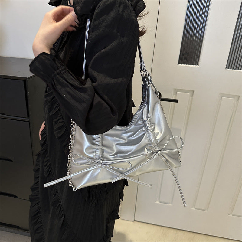 Women's Pleated Bow Trendy Fashion Sweet Leisure Tote Bags