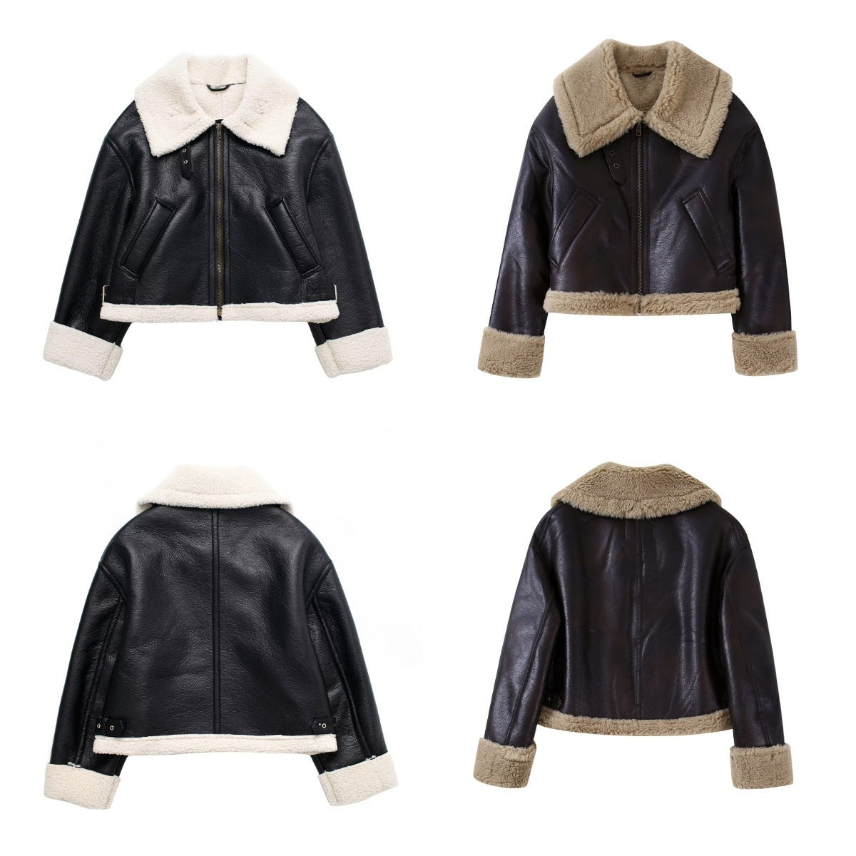 Women's Lamb Wool Motorcycle Winter Fur Zipper Jackets
