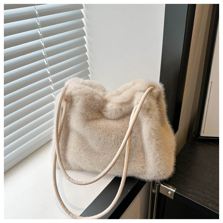 Korean Style Plush College Cute Western Solid Shoulder Bags