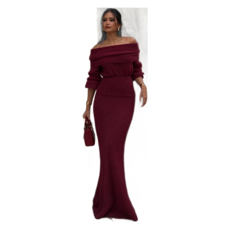 Solid Color Knitted Dress Fashionable Sexy Dresses