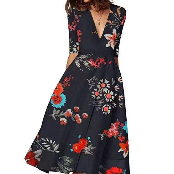Fashion Durable Sexy Deep V Midi Dress