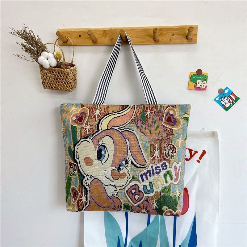 Women's Canvas Portable Large Woven Rust Capacity Shopping Short Shoulder Bags