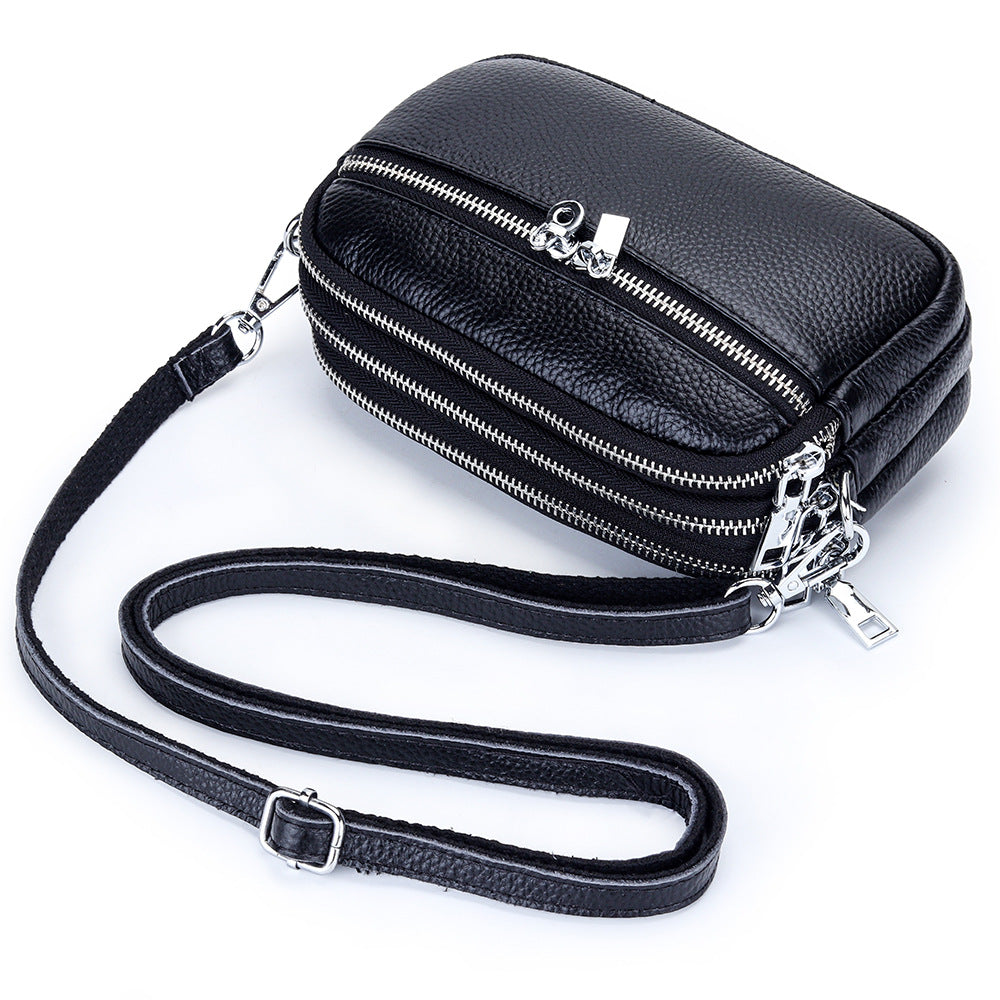 Women's Layer Cowhide Large Capacity Zip One Crossbody Bags