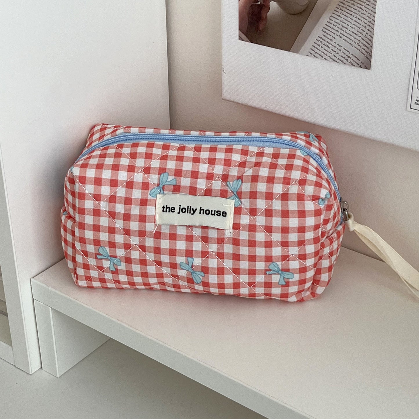 Plaid Bow Large Capacity Sweet Quilted Cosmetic Bags