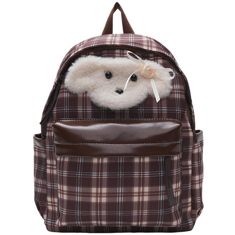 Pretty Winter Cute For Checked Plush Backpacks