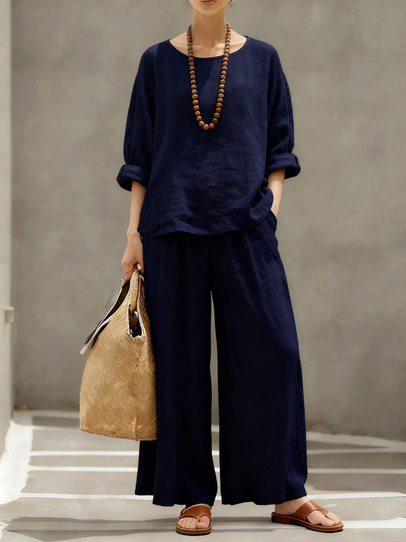 Women's Loose Outfit Cotton Linen Shirt Two-piece Suits