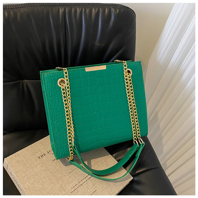 Women's Fashion Stone Pattern Chain Texture Shoulder Bags