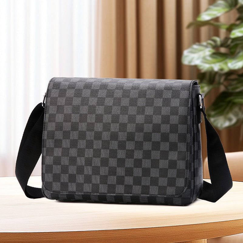 Men's Versatile High-grade Plaid Flip Horizontal Men's Shoulder Bags