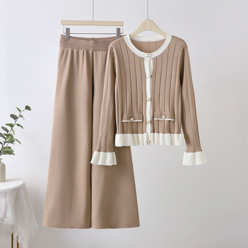 Women's Style Sweet Flare Sleeve Knitted Spring Ruffled Suits