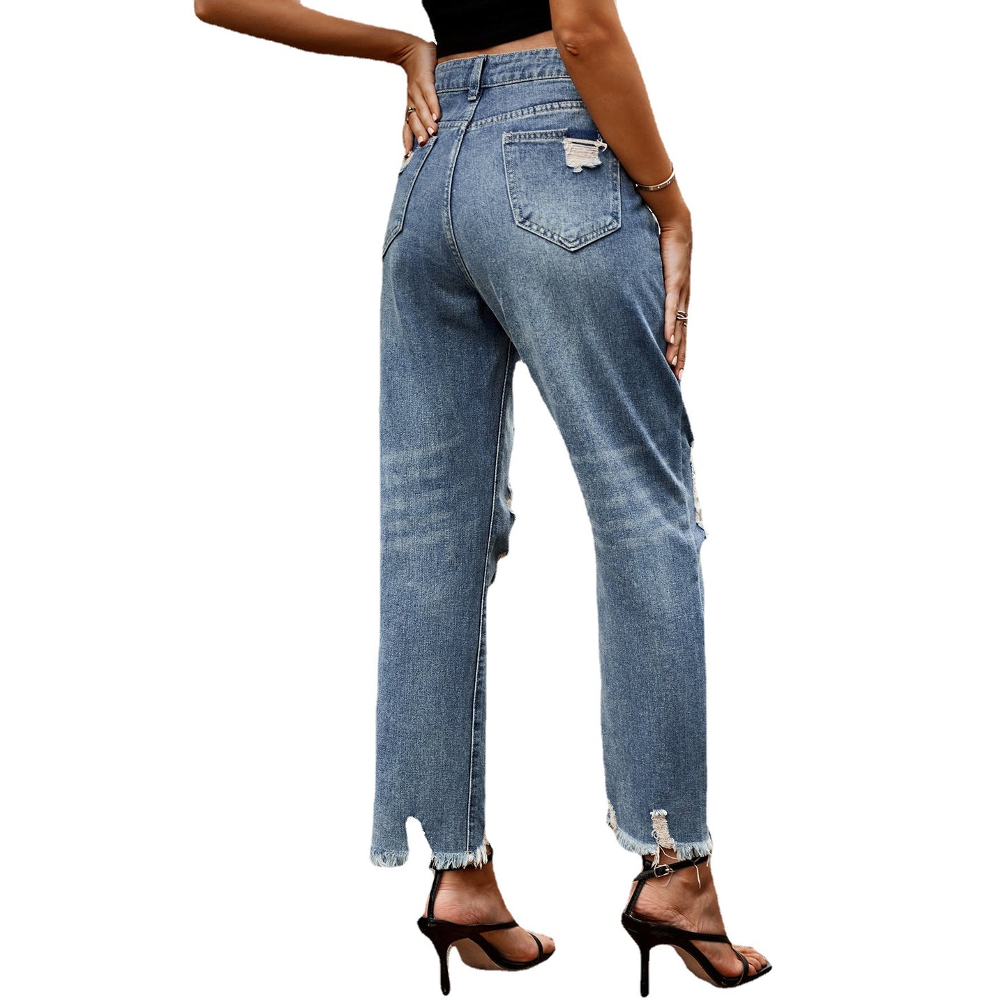 Women's Raw Hem Ripped Slim Fit Slimming Straight Women's Jeans