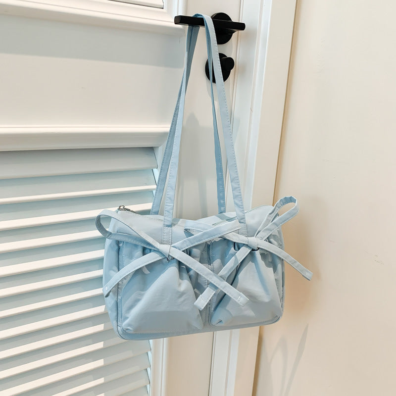Women's Design Ballet Style Bow Fold Underarm College Simple Lightweight Armpit Bags