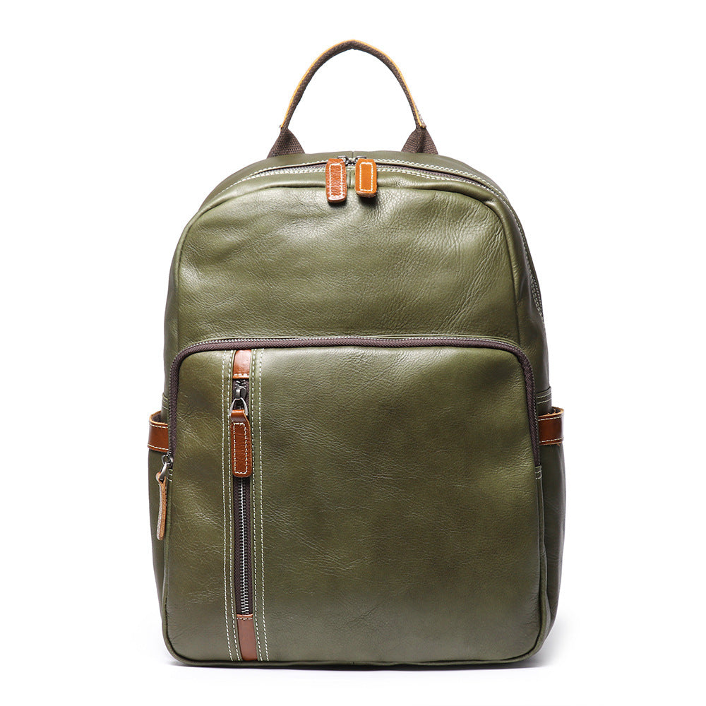 Men's Retro Leather Versatile Cowhide Contrast Color Backpacks