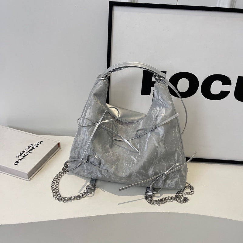 Bow Fashion Korean Gentle Textured Female Tote Bags