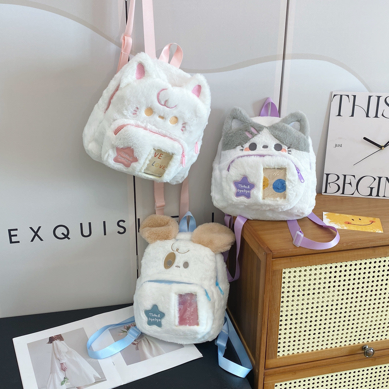 Plush Puppy Cartoon Cute Simple Furry Backpacks