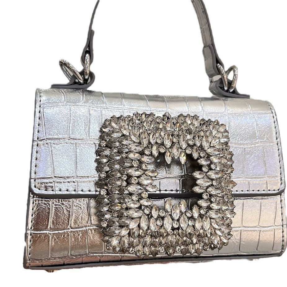 Women's Crocodile Pattern Super Flash Rhinestone Small Square Bags