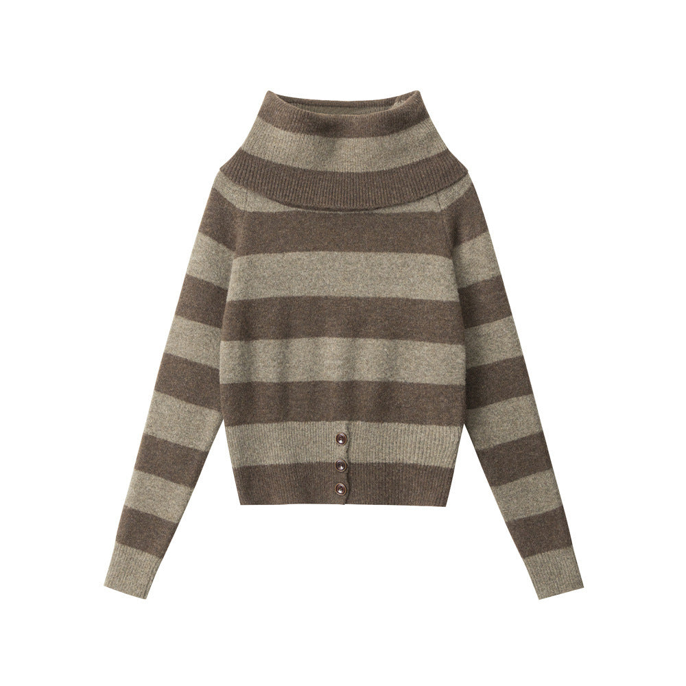 Women's Striped Hot Slim Autumn Pullover Cropped Sweaters