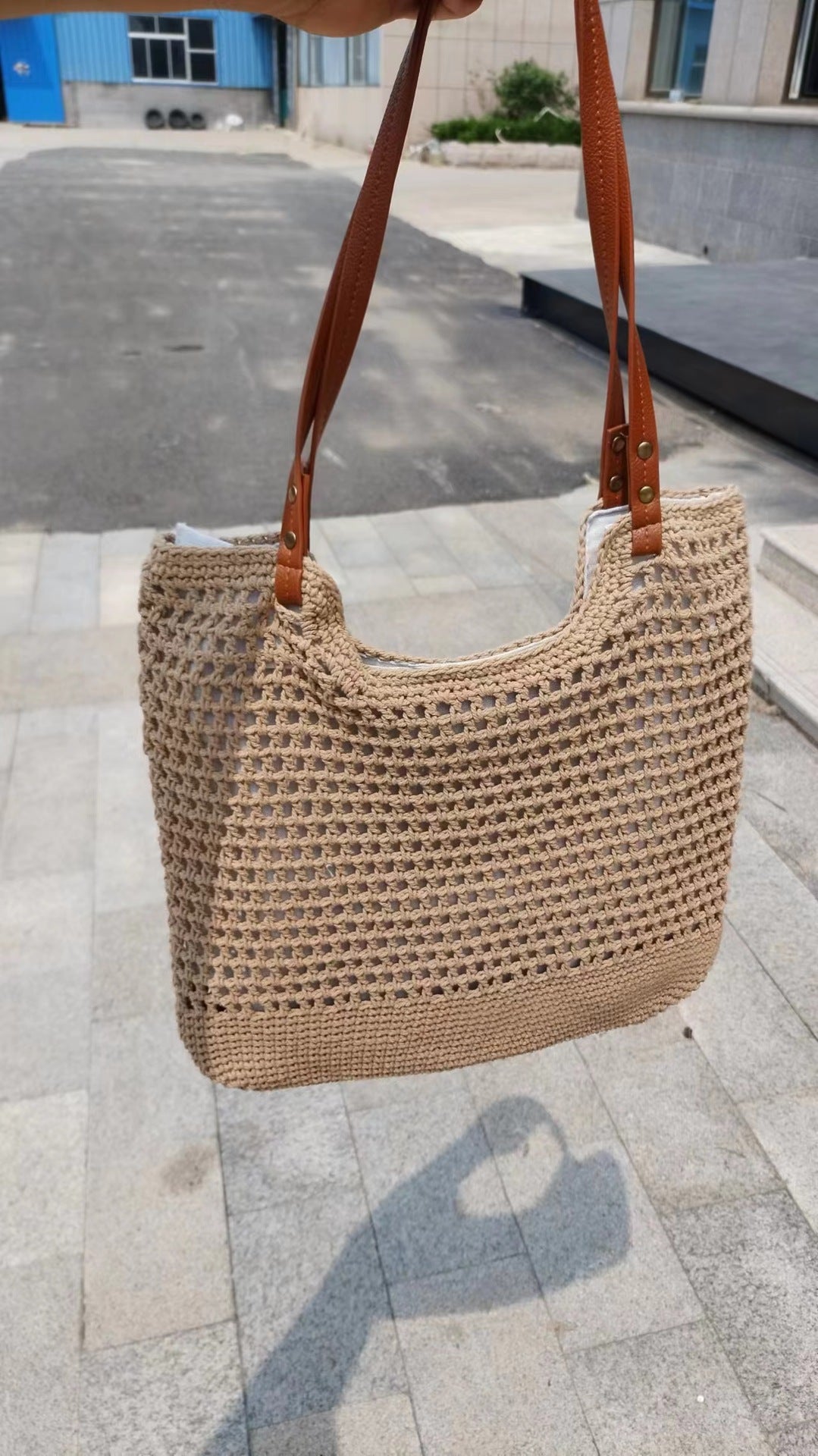 Women's Summer Woven Hollow Cotton Thread Mori Style Seaside Portable Bags
