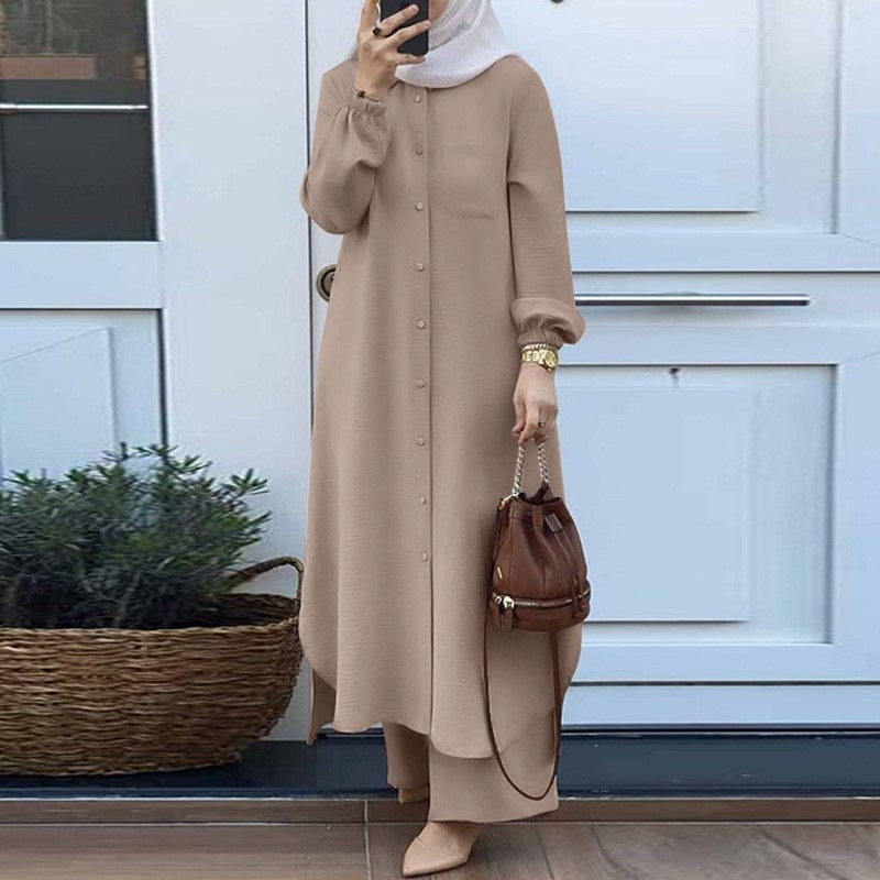 Women's Arab Style Two-piece Long-sleeved Shirt Trousers Suits