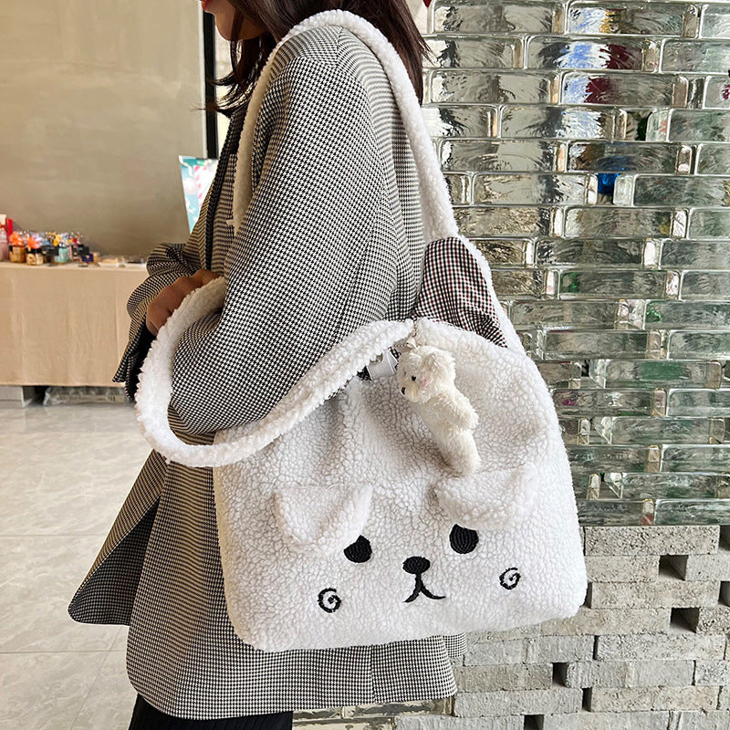 Women's Plush Bear Cute Ears Autumn Personality Trend Shoulder Bags