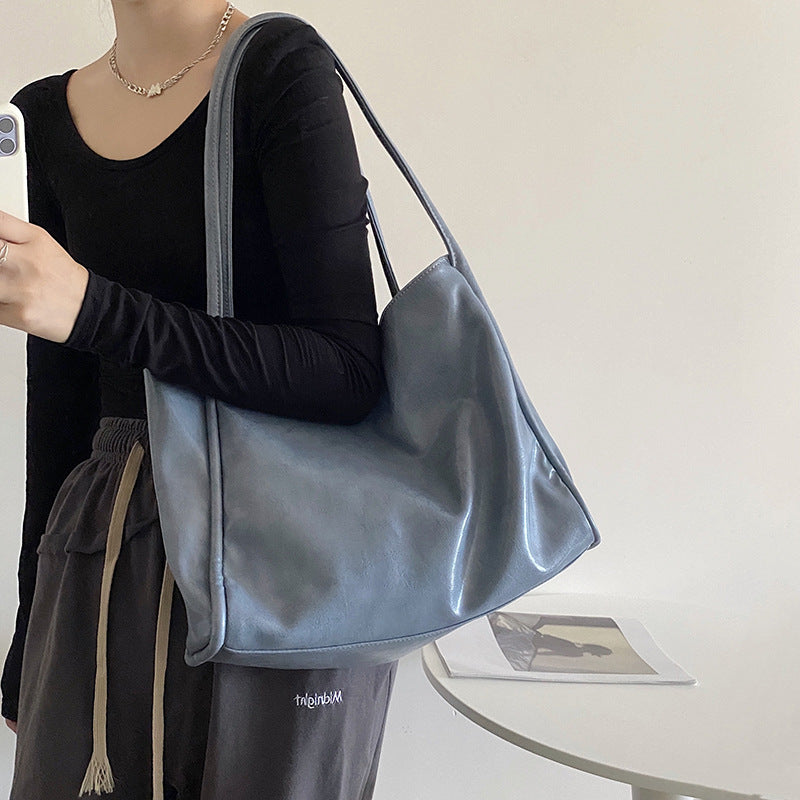 Women's Portable Glossy Large Capacity Class College Shoulder Bags