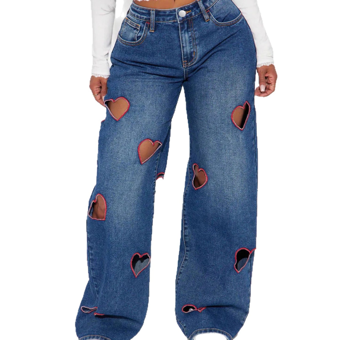 Denim Love Embroidered Loose Leg Xi Jeans