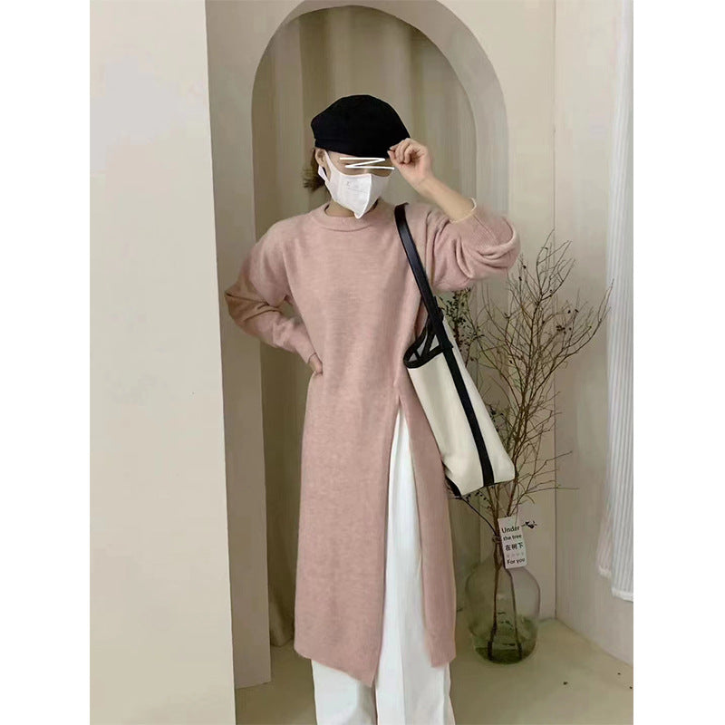 Women's Idle Style Side Split Dress Loose Knitwear