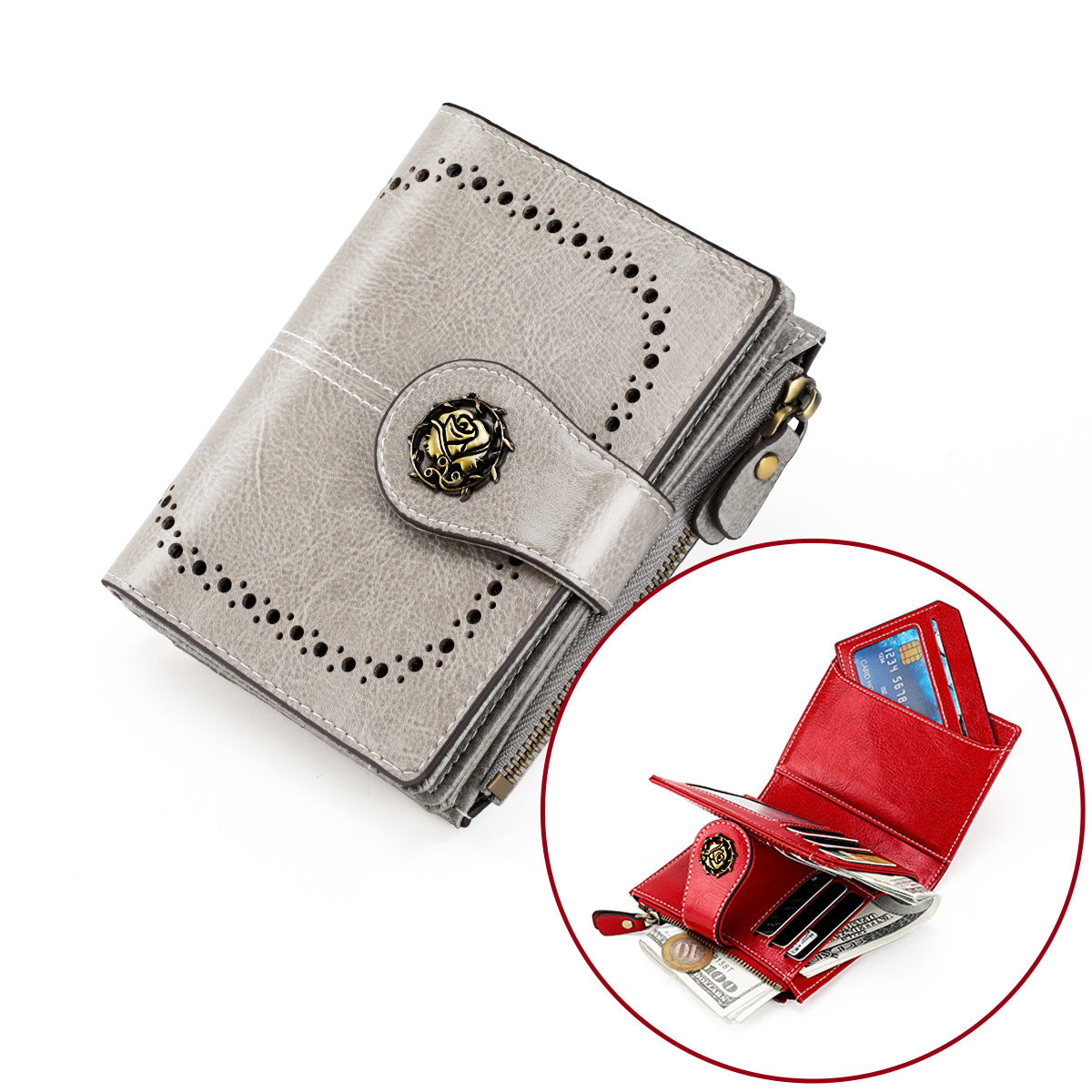 Women's Swiping Short Retro Oil Wax Skin Coin Purses