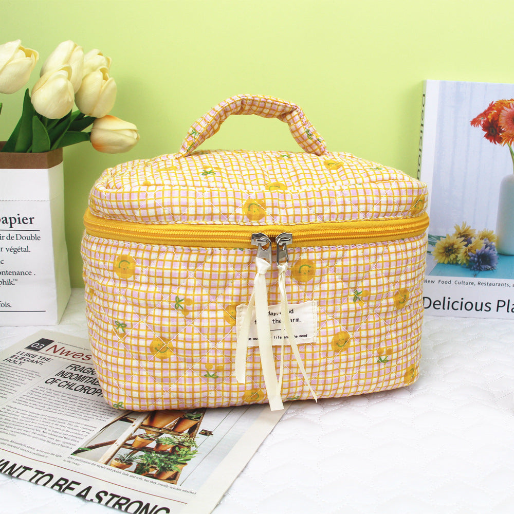Plaid Love Embroidery Cute Large Capacity Portable Storage Cosmetic Bags
