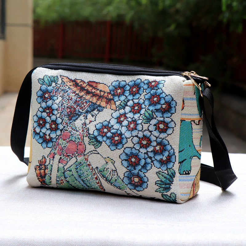 Style Embroidered Canvas Double-sided Gold Silk Crossbody Bags