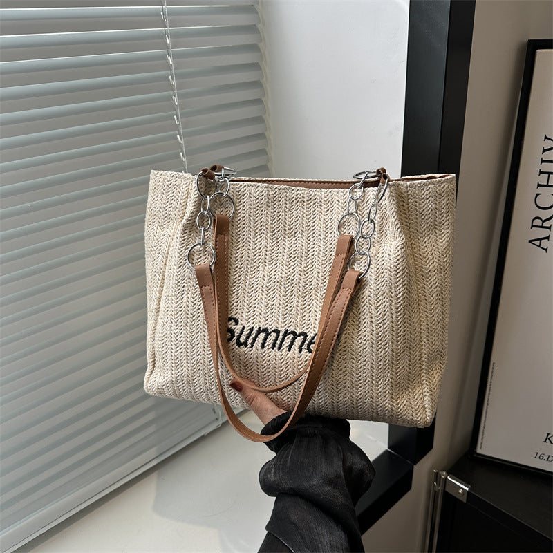 Women's Capacity Fashion Straw Letter Trendy Commuter Shoulder Bags