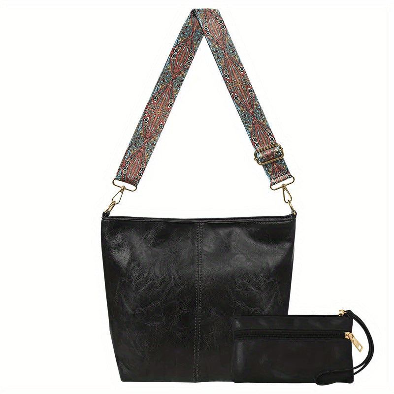 Women's Large Capacity Retro Broadband Advanced Texture Crossbody Bags