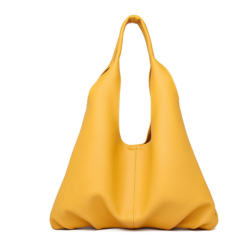 Women's Solid Color Simple Large Capacity Soft Shoulder Bags