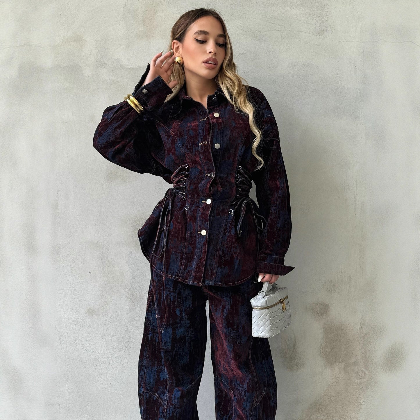 Autumn Design Printed Flocking Contrast Color Suits