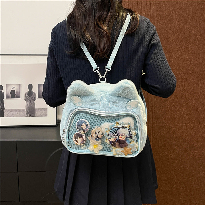 Women's Comic Show Cartoon Plush Bar Transparent Crossbody Bags