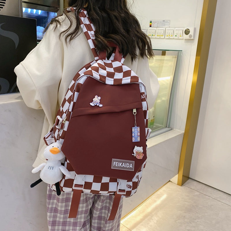 Letters Contrast Color Fashion Fresh Plaid Backpacks