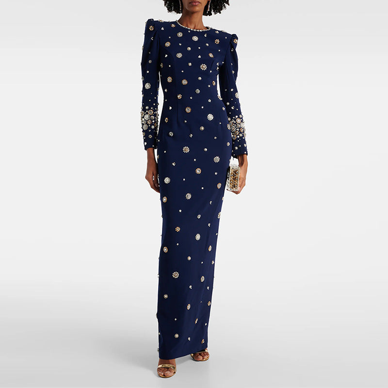Fashion Bead Diamond Slim Long Formal Dress