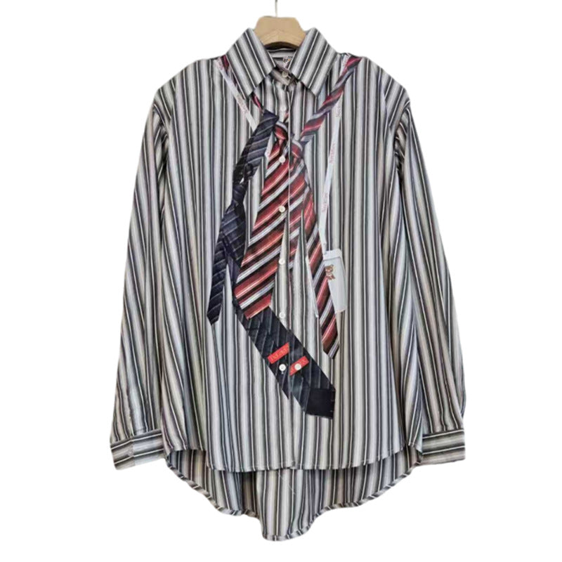 Women's Niche Tie Printed Striped Shirt Autumn Blouses