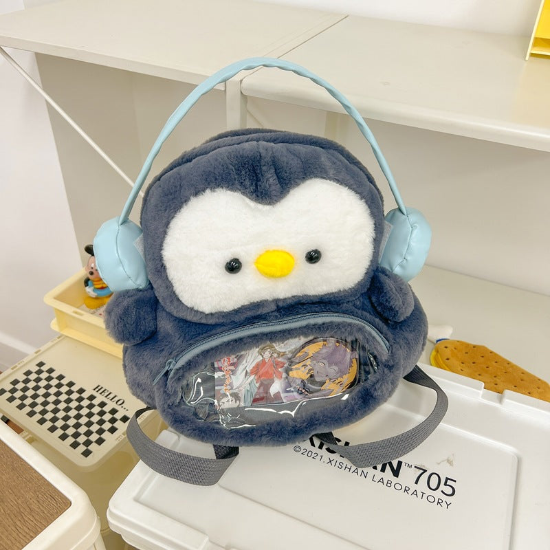 Cute Earphone Penguin Cartoon Furry Sweet Backpacks