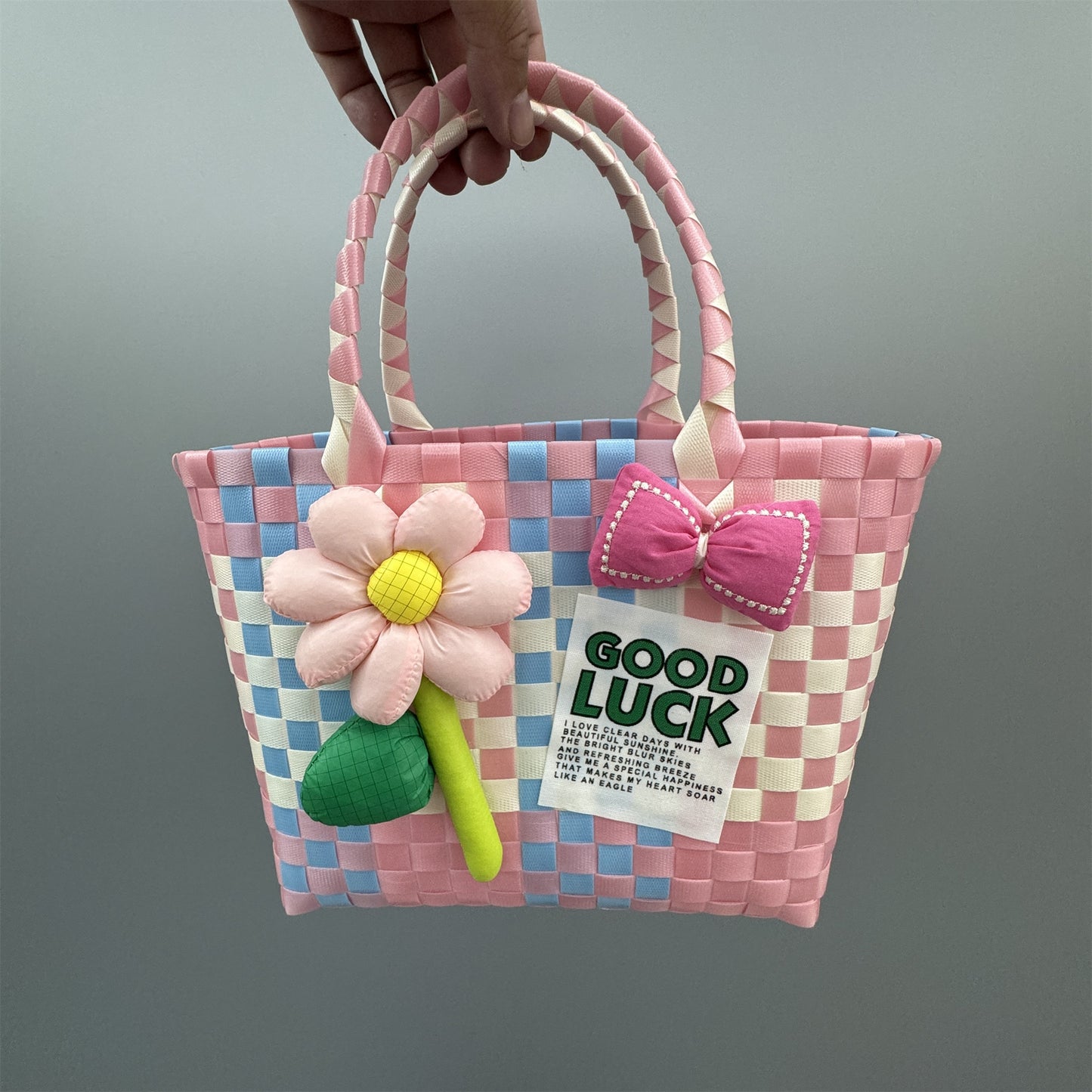 Women's Plastic Woven Gift Basket With Hand Fresh Handbags