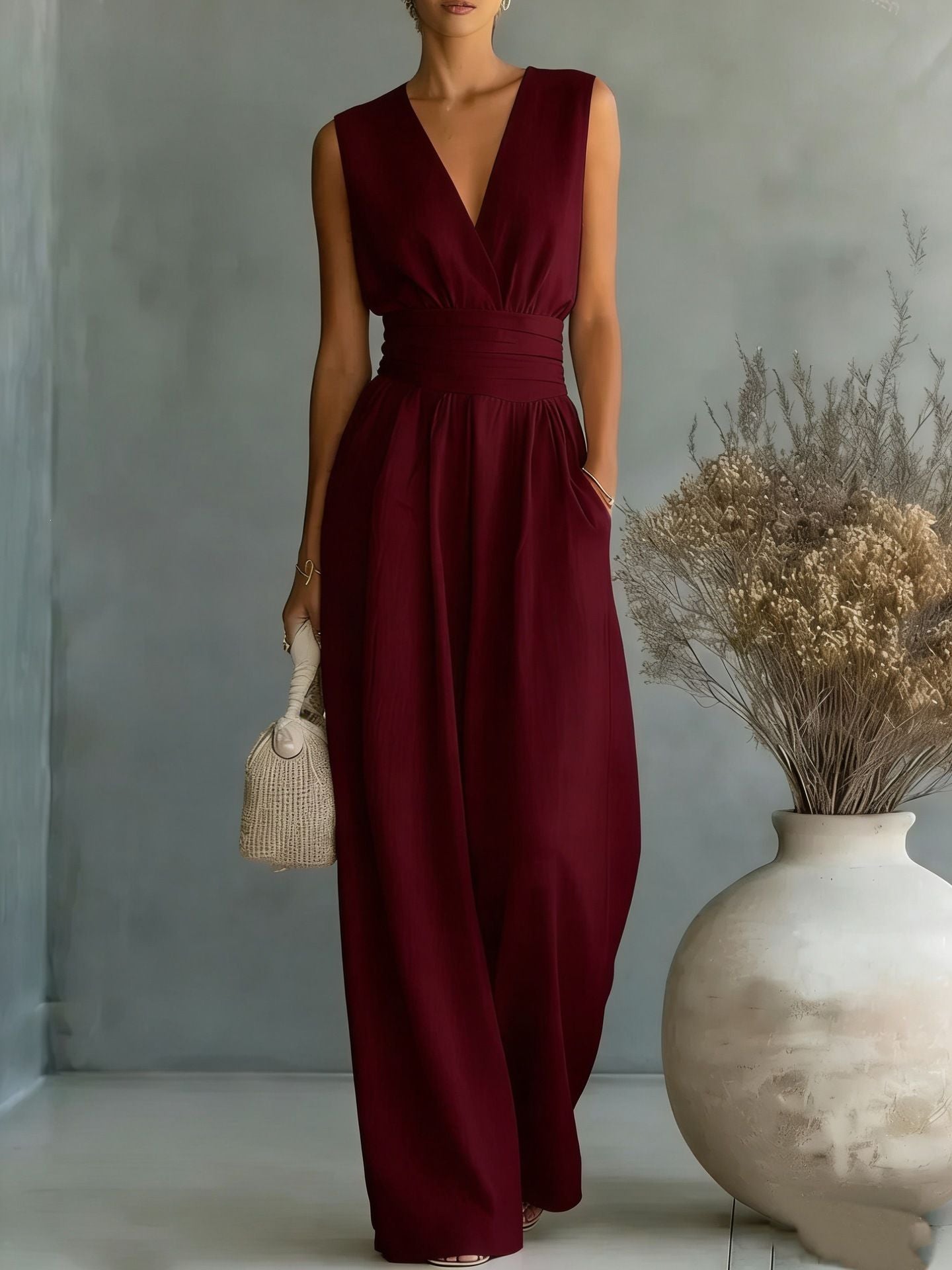 Women's Summer Elegant Graceful Sleeveless Fitted Waist Women's Jumpsuit/clothing