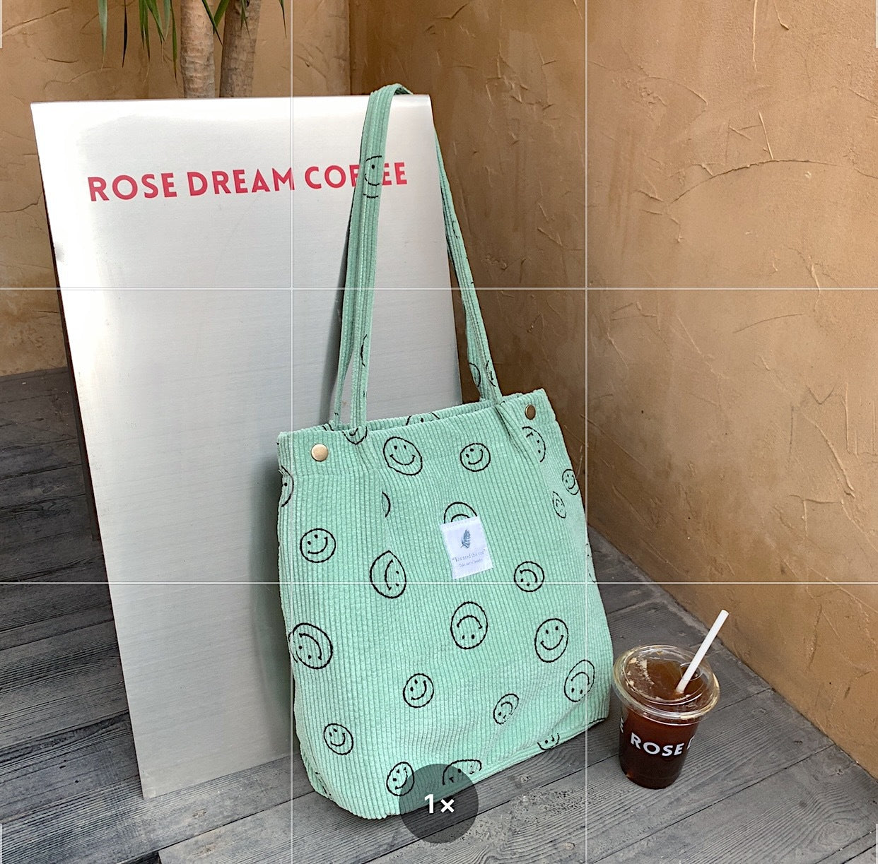 Retro Corduroy Smiley Face Female Class Canvas Tote Bags