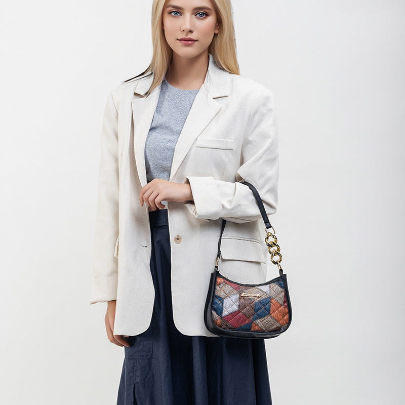 Women's Rhombus Letter Label Underarm Fashion Simple Shoulder Bags